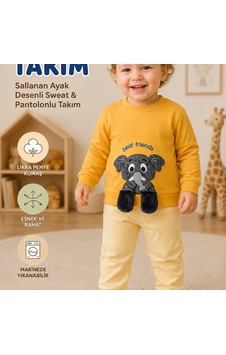 Candar 1-2-3 Yaş Filli Sallanan Ayak Desenli Likralı Penye Sweat Ve Pantolon 2'li Çocuk Takımı Turuncu Candar 1-2-3 Yaş Filli Sallanan Ayak Desenli Likralı Penye Sweat Ve Pantolon 2'li Çocuk Takımı Turuncu