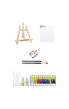 Mini Şövale 25x35 Tuval Fanart 12x12 Ml Yağlı Boya Başlangıç Seti