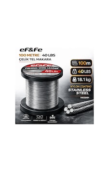 Effe Hg2501 Çelik Tel Makara 100m 40lbs 18.1kg Nylon Coating Stainless Steel 40 Lbs