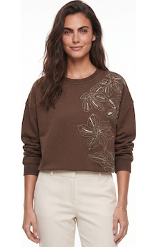 Onloox Kadın Kahverengi Kahverengi Pamuklu Esnek Bisiklet Yaka Relaxed Çiçek Boncuk İşlemeli Sweatshirt Onloox Kadın Kahverengi Kahverengi Pamuklu Esnek Bisiklet Yaka Relaxed Çiçek Boncuk İşlemeli Sweatshirt