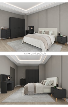Yatak Odası Takımı 5 Parça %100 Mdf Gardırop Şifonyer Makyaj Masası Komodin Ytk03 Antrasit Yatak Odası Takımı 5 Parça %100 Mdf Gardırop Şifonyer Makyaj Masası Komodin Ytk03 Antrasit