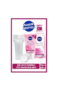NIVEA Aqua Rose Organik Gül Suyu Yüz Ve Makyaj Temizleme Jeli 150 ML + Nemlendirici Tonik 200 ML + Pamuk NIVEA Aqua Rose Organik Gül Suyu Yüz Ve Makyaj Temizleme Jeli 150 ML + Nemlendirici Tonik 200 ML + Pamuk