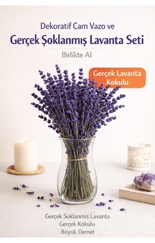 Gerçek Şoklanmış Lavanta Ve Cam Vazo Seti Gerçek Kokulu Dekoratif Lavanta Demeti