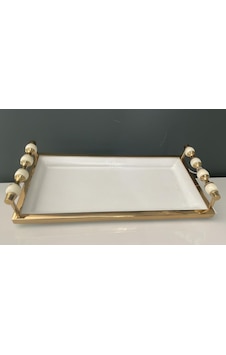 Lamedor Kulplu Beyaz Gold Küçük Dikdörtgen Tepsi 18 36 8 Cm Lamedor Kulplu Beyaz Gold Küçük Dikdörtgen Tepsi 18 36 8 Cm