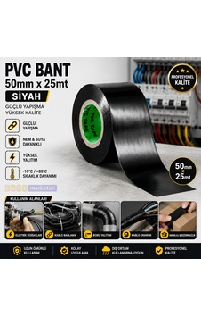Pvc Bant Elektrik Bantı 50mmx25mt Siyah Bant Marketim Pvc Bant Elektrik Bantı 50mmx25mt Siyah Bant Marketim