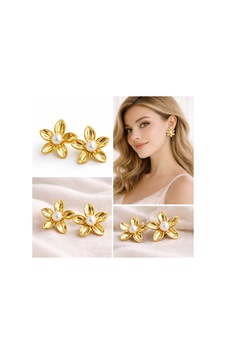 Wonder Altın Renkli İncili Papatya Şeklinde Şık Tasarım Gold Küpe Wonder Altın Renkli İncili Papatya Şeklinde Şık Tasarım Gold Küpe