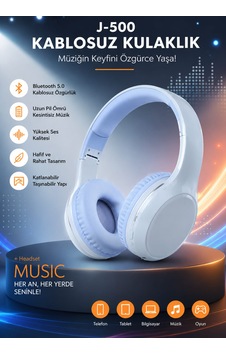 J500 Mavi Renk Bluetooth Kafa Üstü Kulaklık