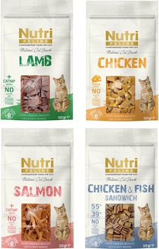 Nutri Feline 4 Çeşit Karma Tahılsız Kedi Ödülü 50 Gr. X 4 Adet Nutri Feline 4 Çeşit Karma Tahılsız Kedi Ödülü 50 Gr. X 4 Adet