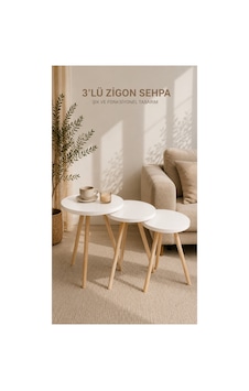 Zigon Sehpa Beyaz 3'lü Ahşap Ayaklı Yuvarlak Modern Yan Sehpa Seti Beyaz Beyaz Zigon Sehpa Beyaz 3'lü Ahşap Ayaklı Yuvarlak Modern Yan Sehpa Seti Beyaz Beyaz