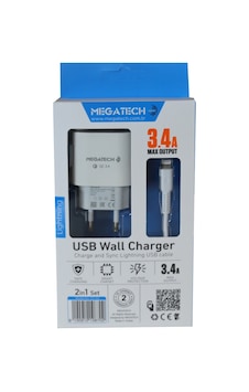 Megatech CC-03 3.4A Lightning Usb Kablo + Ev Şarj Adaptörü Hızlı Megatech CC-03 3.4A Lightning Usb Kablo + Ev Şarj Adaptörü Hızlı