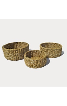 Kahverengi Mıen 3 Lü Oval Hasır Sepet - Bdh-04