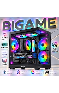 Bigame FORGE-V7 R7-5700x 16 GB 1 TB M2 SSD RTX5060 Free Dos Masaüstü Oyuncu Bilgisayarı