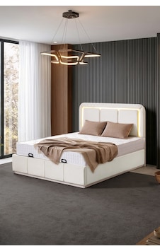 Demonte Baza Seti, Nox Ledli Çift Kişilik Baza Başlık Maxi Yatak Seti, Krem - 160x200 Cm 160 x 200 Demonte Baza Seti, Nox Ledli Çift Kişilik Baza Başlık Maxi Yatak Seti, Krem - 160x200 Cm 160 x 200