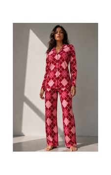 Fit Women Kadın Uzun Kol Pamuklu Kırmızı Pijama Takımı Fit Women Kadın Uzun Kol Pamuklu Kırmızı Pijama Takımı
