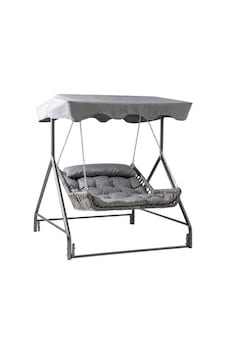 Bed Çiftli Rattan Bahçe Salıncağı Rehome Balkon Salıncağı Gri