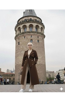 Lovie Moda Kadın Şal Yaka Trençkot Kahverengi