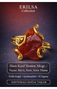 Sertifikalı Nazar Büyü Sinir Stres Tılsımı Yüzüğü Ham Kızıl Yem Çok Renkli