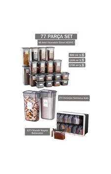 77 Parça Saklama Kabı & Baharatlık Seti Çeyiz Seti Mutfak Düzenleyici Erzak Ve Bakliyat Kabı Takımı Gri - 750410407 Gri 77 Parça Saklama Kabı & Baharatlık Seti Çeyiz Seti Mutfak Düzenleyici Erzak Ve Bakliyat Kabı Takımı Gri - 750410407 Gri