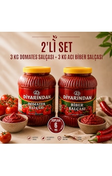 Diyarından 2'li Avantajlı Paket 3 Kg Domates Salçası + 3 Kg Acı Biber Salçası 6 Kg Diyarından 2'li Avantajlı Paket 3 Kg Domates Salçası + 3 Kg Acı Biber Salçası 6 Kg