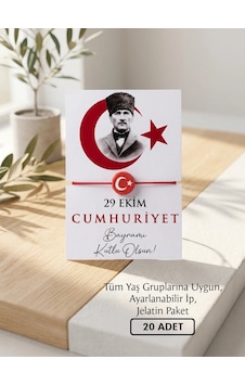 29 Ekim Kartlı Ay Yıldız Hediyelik Bileklik - 20 Adet Kırmızı 29 Ekim Kartlı Ay Yıldız Hediyelik Bileklik - 20 Adet Kırmızı