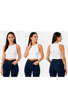 İngegno Bisiklet Yaka Sıfır Kol Crop Model Viskon Örme Ring Kumaş Beyaz İngegno Bisiklet Yaka Sıfır Kol Crop Model Viskon Örme Ring Kumaş Beyaz