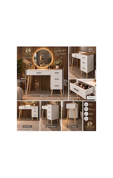 Nilsu Çekmeceli Ahşap Ayaklı Makyaj Masası Beyaz- Atlantik Çam- 120x90 Cm Çok Renkli - 931105064 Çok Renkli Nilsu Çekmeceli Ahşap Ayaklı Makyaj Masası Beyaz- Atlantik Çam- 120x90 Cm Çok Renkli - 931105064 Çok Renkli