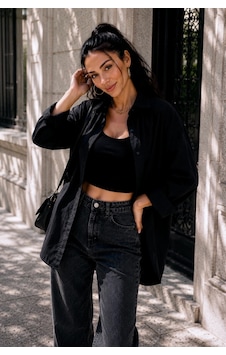Bb Butik Basic Kadın Oversize Poplin Gömlek Uzun Kollu Basic Gömlek Tr0735 siyah Bb Butik Basic Kadın Oversize Poplin Gömlek Uzun Kollu Basic Gömlek Tr0735 siyah