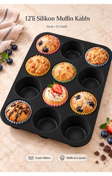 Tilbe Home Tilbe Home 12'li Silikon Muffin Kalıbı Yapışmaz Cupcake Kek Kapsül Brownie Mutfak Fırın T Siyah Tilbe Home Tilbe Home 12'li Silikon Muffin Kalıbı Yapışmaz Cupcake Kek Kapsül Brownie Mutfak Fırın T Siyah