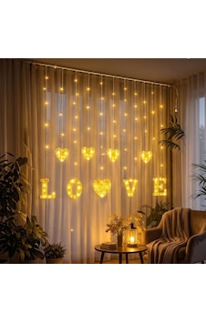 3 Metre Perde Led Işık - 8 Modlu Kalp Ve Love Figürlü Dekora - 3 Metre Perde Led Işık - 8 Modlu Kalp Ve Love Figürlü Dekora -