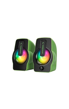 Yeşil - Rgb Işıklı 1+1 Hoparlör Speakaer Set Usb Kablo 2.0 Multimedya - 6w