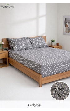 More Home Tek Kişilik Lastikli Çarşaf Seti + Yastık Kılıfı Yıldızlı Gri Beyaz More Home Tek Kişilik Lastikli Çarşaf Seti + Yastık Kılıfı Yıldızlı Gri Beyaz
