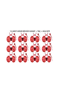 Uğur Böceği Kostüm Seti - Kanat Taç Asa 3 Parça 12 Adet 1