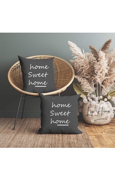 Çift Taraflı Home Sweet Home Yazılı Dekoratif 2'li Kırlent Kılıfı Seti