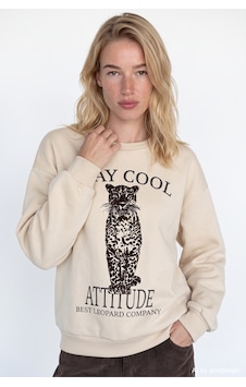 Quzu Baskı Detaylı Sweatshirt Bej Quzu Baskı Detaylı Sweatshirt Bej