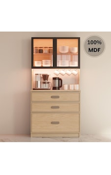Karanfil Mdf Kahve Köşesi Dolabı Çekmeceli Işıklı Bej Karanfil Mdf Kahve Köşesi Dolabı Çekmeceli Işıklı Bej