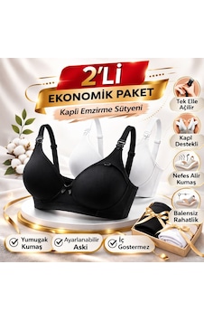 Kaplı Emzirme Sütyeni 2'li Ekonomik Paket Balensiz & İç Göstermez Siyah - Beyaz Kaplı Emzirme Sütyeni 2'li Ekonomik Paket Balensiz & İç Göstermez Siyah - Beyaz