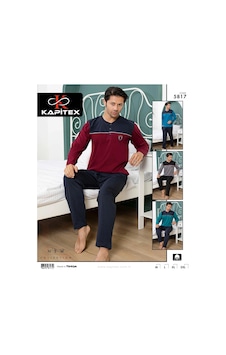 Kapitex 5817 Erkek Uzun Kol Düğme Yaka Pijama Takımı Bordo