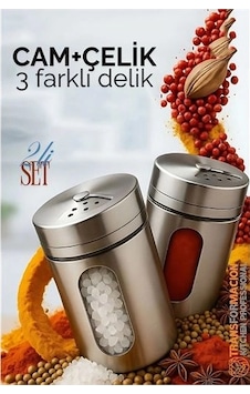 Cam+çelik Tuzluk Biberlik Karabiberlik 3 Farklı Delikli 2 Li Set 721944 1 Cam+çelik Tuzluk Biberlik Karabiberlik 3 Farklı Delikli 2 Li Set 721944 1