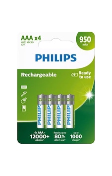 Philips R03B4A95/10 950 mAh AAA Şarj Edilebilir İnce Kalem Pil 4'lü Philips R03B4A95/10 950 mAh AAA Şarj Edilebilir İnce Kalem Pil 4'lü
