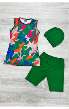 My Kids Wear Üç Parça Kız Çocuk Kısa Şortlu Mayo Yeşil My Kids Wear Üç Parça Kız Çocuk Kısa Şortlu Mayo Yeşil