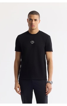 Avva Erkek Siyah Bisiklet Yaka Baskılı Bi-stretch İnterlok Regular Fit T-shirt A51y1162