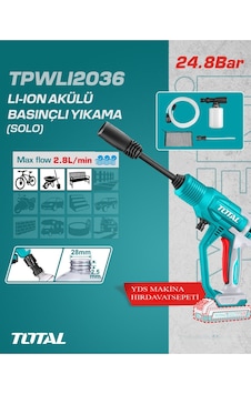 Total TPWLI2036 Li-İon Akülü Basınçlı Yıkama Makinesi Total TPWLI2036 Li-İon Akülü Basınçlı Yıkama Makinesi