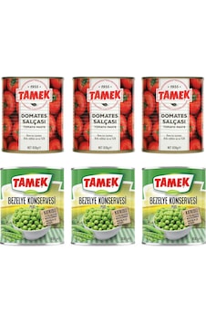 Tamek Domates Salçası 830 Gr 3'lü + Bezelye 830 Gr 3'lü Set Tamek Domates Salçası 830 Gr 3'lü + Bezelye 830 Gr 3'lü Set