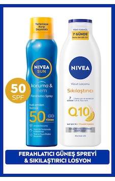 Sun Spf50 Güneş Koruyucu Ferahlatıcı Sprey 200ml Ve Q10 7 Günde Sıkılaştırıcı Vücut Losyonu 250ml Sun Spf50 Güneş Koruyucu Ferahlatıcı Sprey 200ml Ve Q10 7 Günde Sıkılaştırıcı Vücut Losyonu 250ml