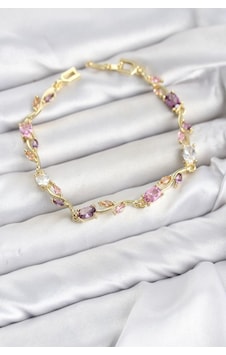 Pirinç Gold Renk Pembe Ve Mor Zirkon Taşlı Çiçek Model Kadın Bileklik Tj-bb8585 Metal Pirinç Gold Renk Pembe Ve Mor Zirkon Taşlı Çiçek Model Kadın Bileklik Tj-bb8585 Metal