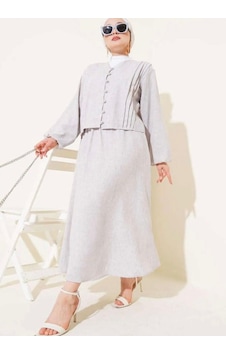Lovie Moda Kadın Birit Düğmeli Takım Gri Lovie Moda Kadın Birit Düğmeli Takım Gri
