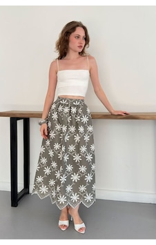Verymoda Nakışlı Etek D2914 Haki Verymoda Nakışlı Etek D2914 Haki