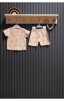 MiaBaby Boat Jakarlı Theme Şortlu Takım Sütlü Kahve MiaBaby Boat Jakarlı Theme Şortlu Takım Sütlü Kahve