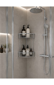 Pirinç 2 Katlı Duş Köşeliği/düzenleyici Gümüş Pirinç 2 Katlı Duş Köşeliği/düzenleyici Gümüş