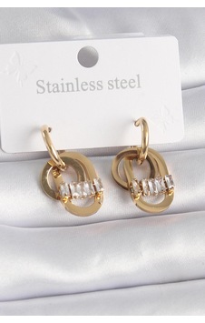 Çelik Gold Renk Zirkon Taşlı Halka Model Küpe Altın